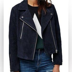 Topshop Navy Suede Biker Jacket